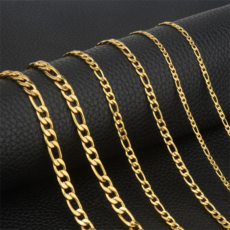 Tarnish Free Jewelry 18k Gold Plated Stainless Steel Chain Figaro Link Chain Necklace Chain For Men Women