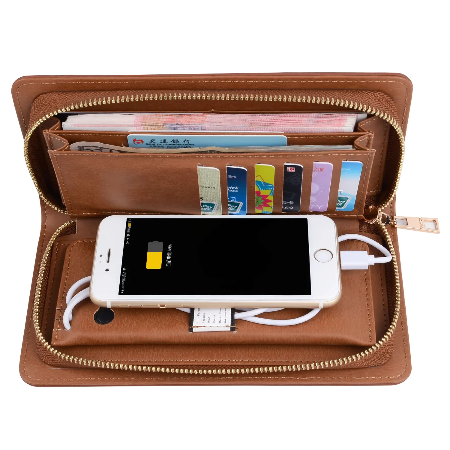 

Custom PU Leather Smart Wallet with Wireless Power bank
