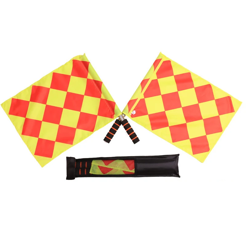 

High Quality Yellow Small Grid Signal Flag Sports Teacher Referee Flag Set Of 2 Football Referee Flags, Red and yellow