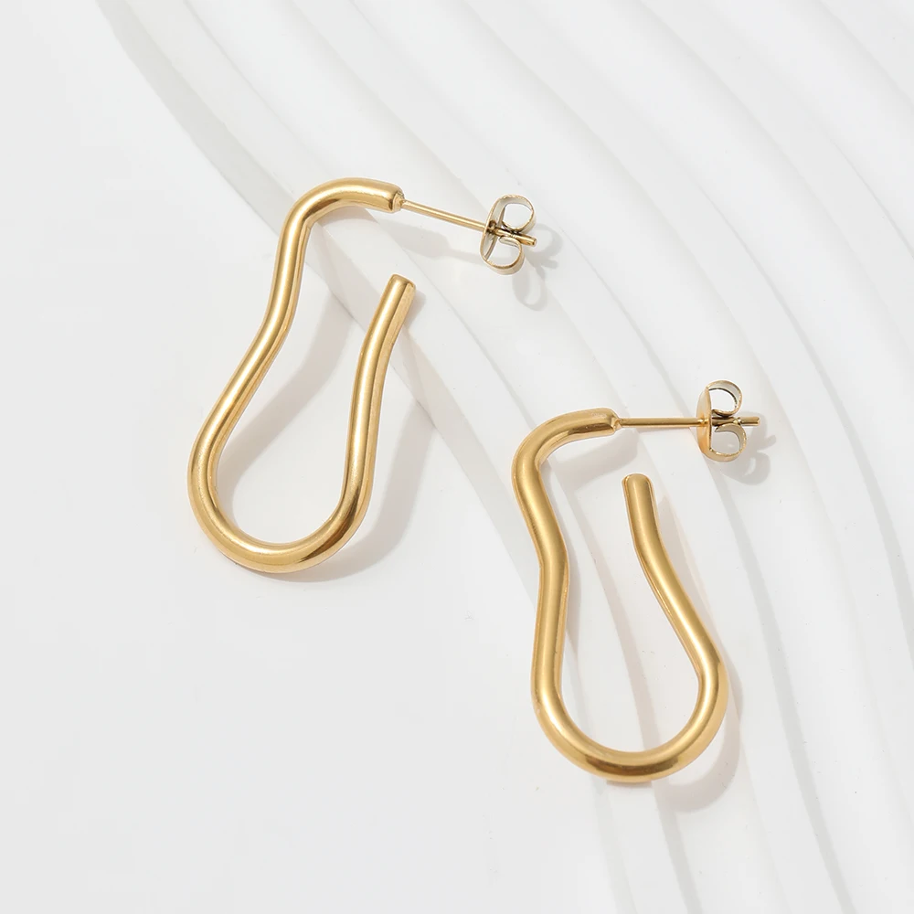 

JOOLIM Jewelry PVD 18K Gold Plated Oval Cucurbit Linellae Hoop Earring Stainless Steel Jewelry Trendy Jewelry