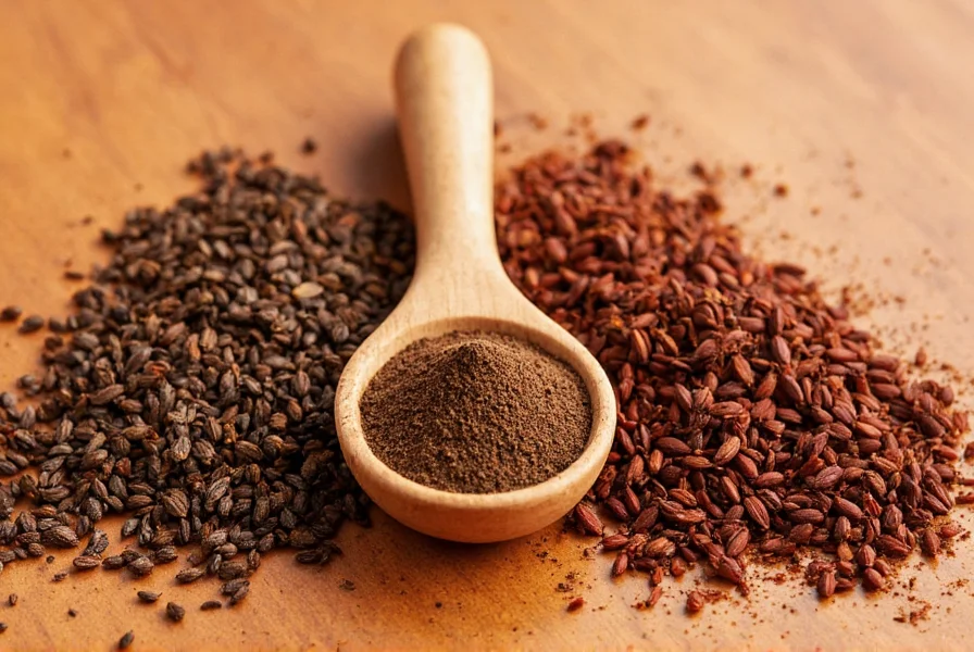 Kala namak black salt crystals next to traditional Indian chaat ingredients