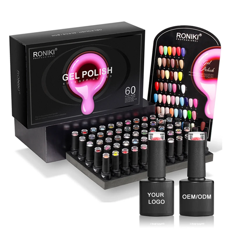 

RONIKI custom logo oem uv gel kit wholesale color gel polish set private label nail polish set, 55 colors/set