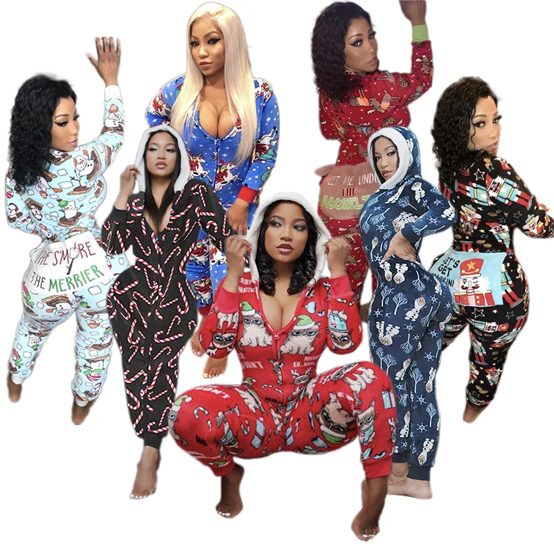 

Wholesale 2021 Sexy Christmas Holiday Onsies Plus Size Adult Female Red & Black Onesie Romper Pajamas For Women Sleepwear Onesie, Accept all custom design colors and patterns