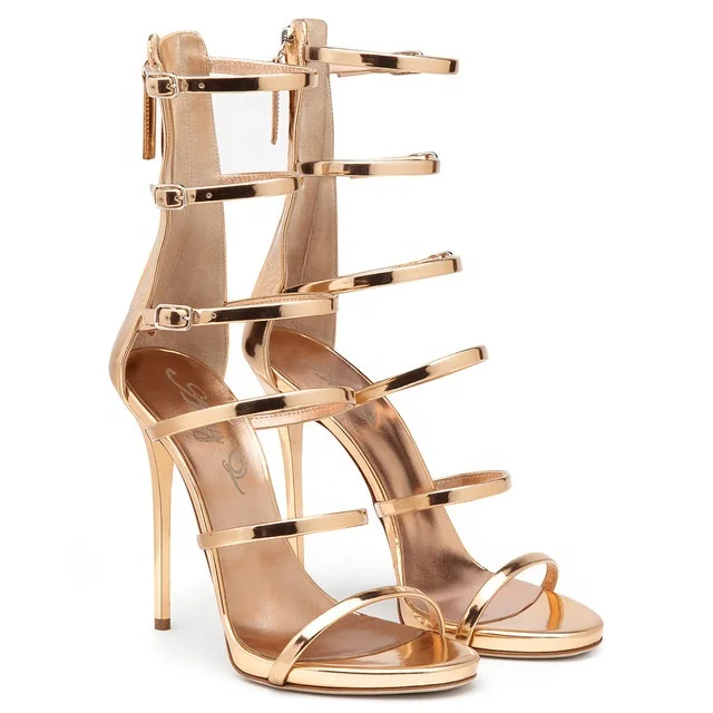 

Summer In Tube Roman Buckle Sandals Golden Patent Leather High Heels Fish Mouth Bag Heel Women's Shoes