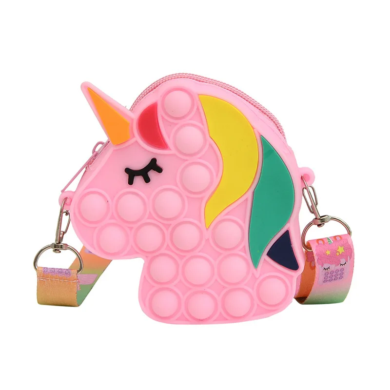 

Cartoon unicorn children's bag cute girl silicone shoulder crossbody bag fashion accessory coin purse, Picture color
