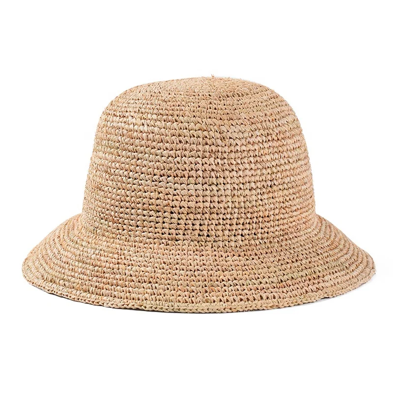 

Wholesale Luxury Trendy Designer Short Brim Raffia Straw Bucket Hat for Women Lady Beach Sun Shade