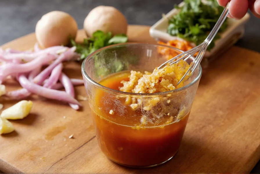 Hausgemachte Adobo Sauce Zubereitung mit Zutaten und Pürierprozess