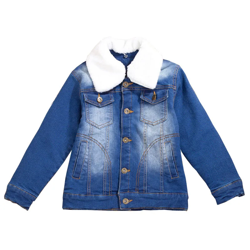 

Winter fashion fleece lining children clothing long sleeve denim boys jacket coat, As picture show