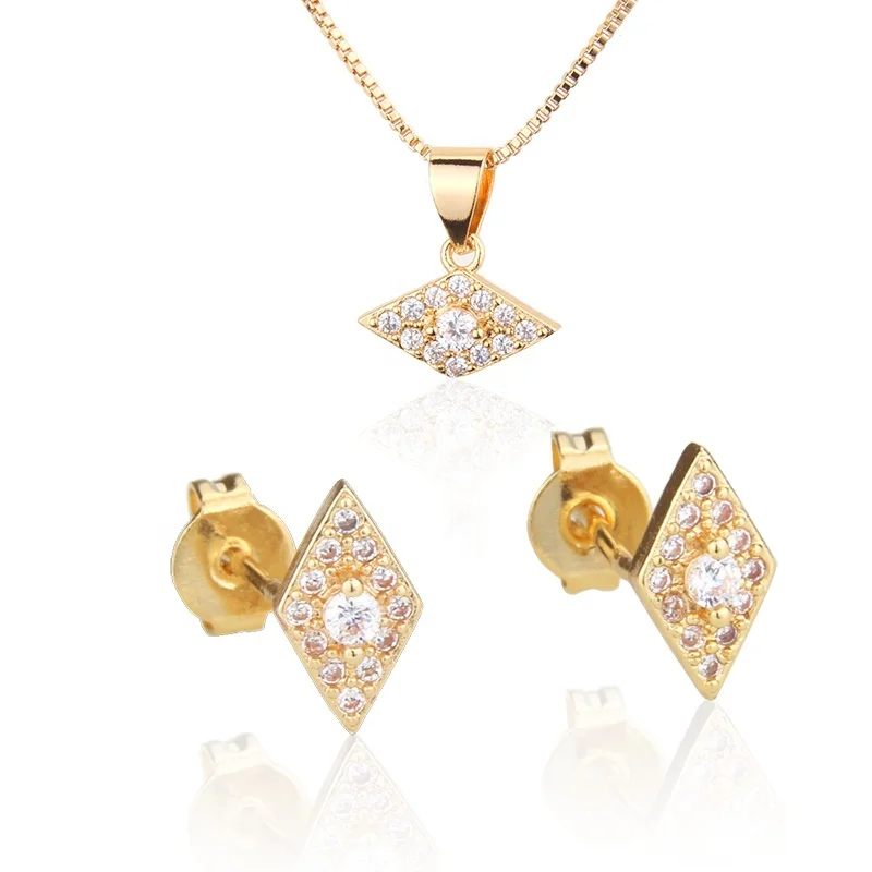 

Wholesale 2021 women geometric AAA zirconia gold plated necklace earrings jewelry set