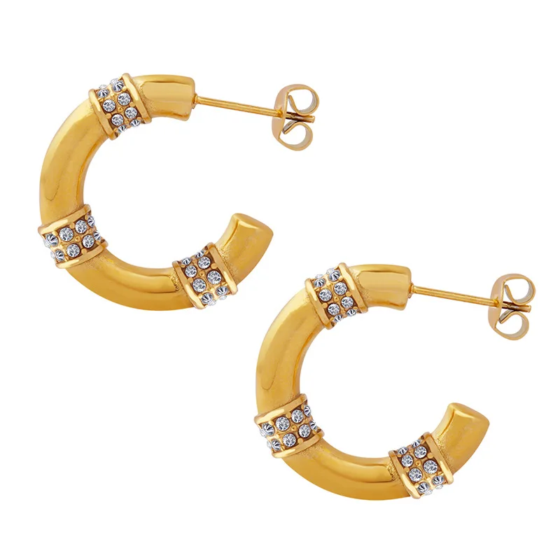 MARONEW Wholesales Luxury Custom Diamond Designer Gold Plated Fashion Jewelry Hoops Stainless Steel Women Earrings