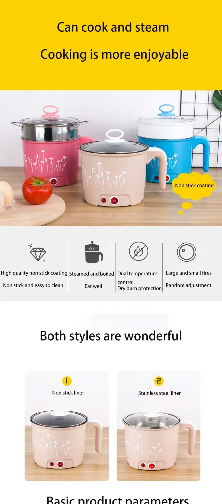 Mini stainless steel electric cooker, electric cooker, 1.8L, kitchen appliance with steamer