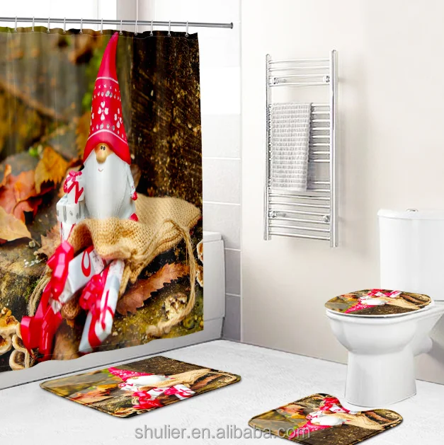 

Christmas Elk dwarf print 3D custom cheap polyester shower curtain 4-piece set