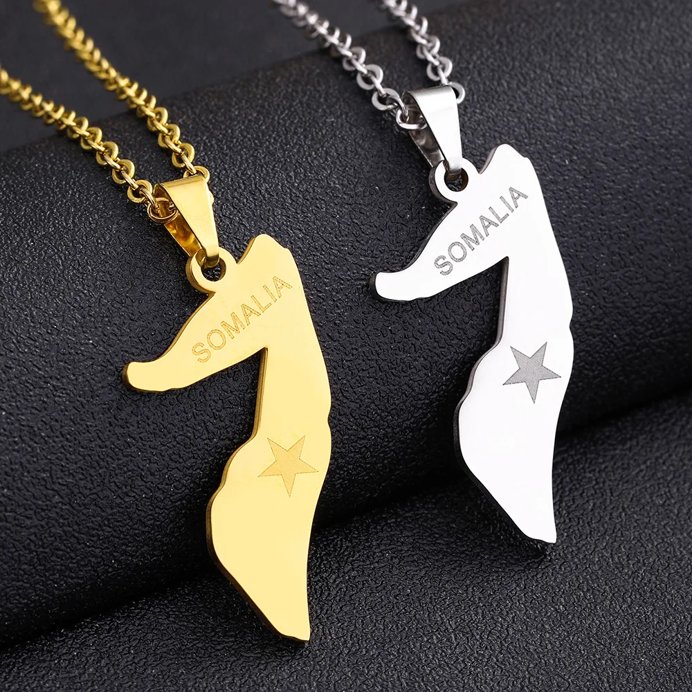 

Fashion 18K PVD Gold Plated Somali Map Link Chain Necklace No Fade Stainless Steel Somalia Flag Map Pendant Necklace For Women