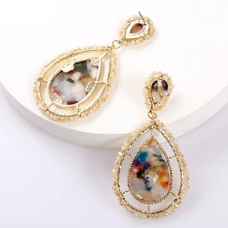 

Droplet shape acetate plate earring stud artificial gem crystal beads earrings female