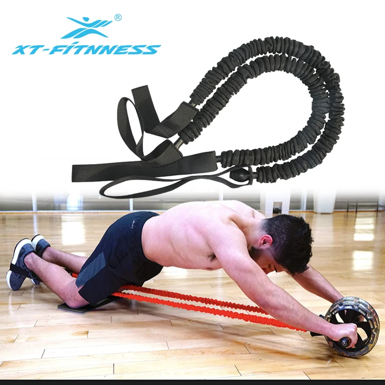 

Fitness Pull Rope Resistance Band Tube Set for Abdominal Roller Wheel, Black