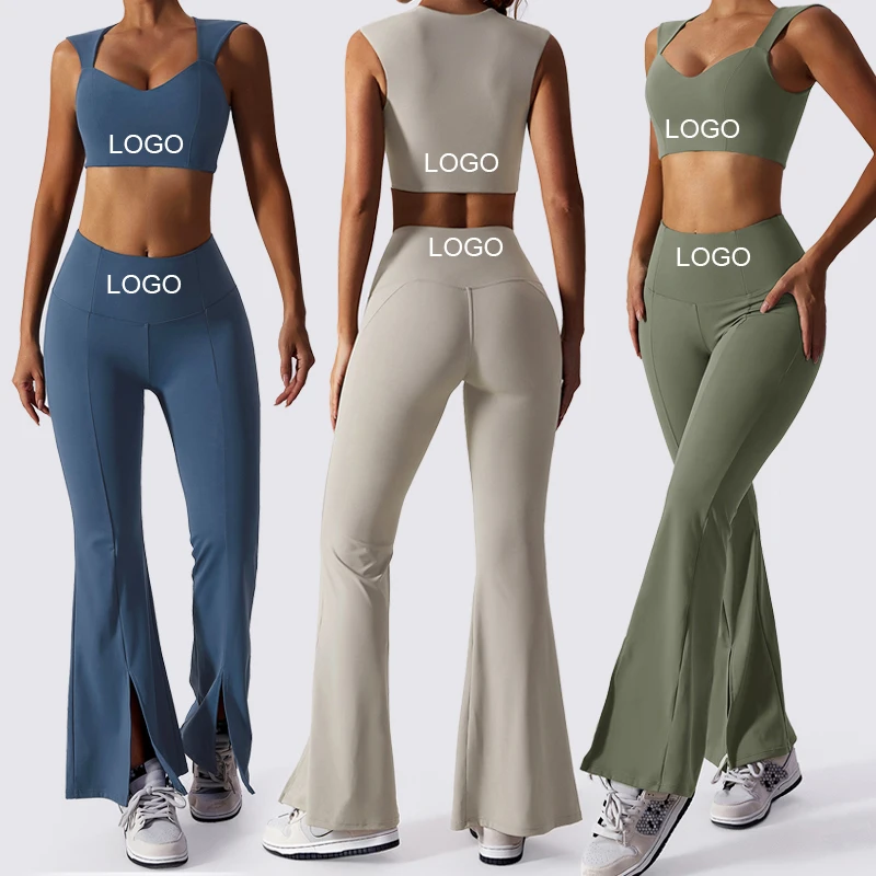 

Ropa Deportiva Por Mayoreo Custom Logo High Quality Stretchy Breathable Soft Tight Fit Flare Pants Sports Bra Sets For Women