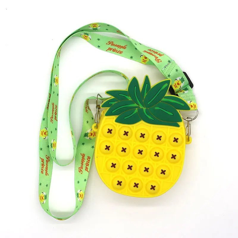 

silicone children bag preschoolers cute kids cartoon shaped bags strawberry pineapple push fidget pop bubble coin fidget purse