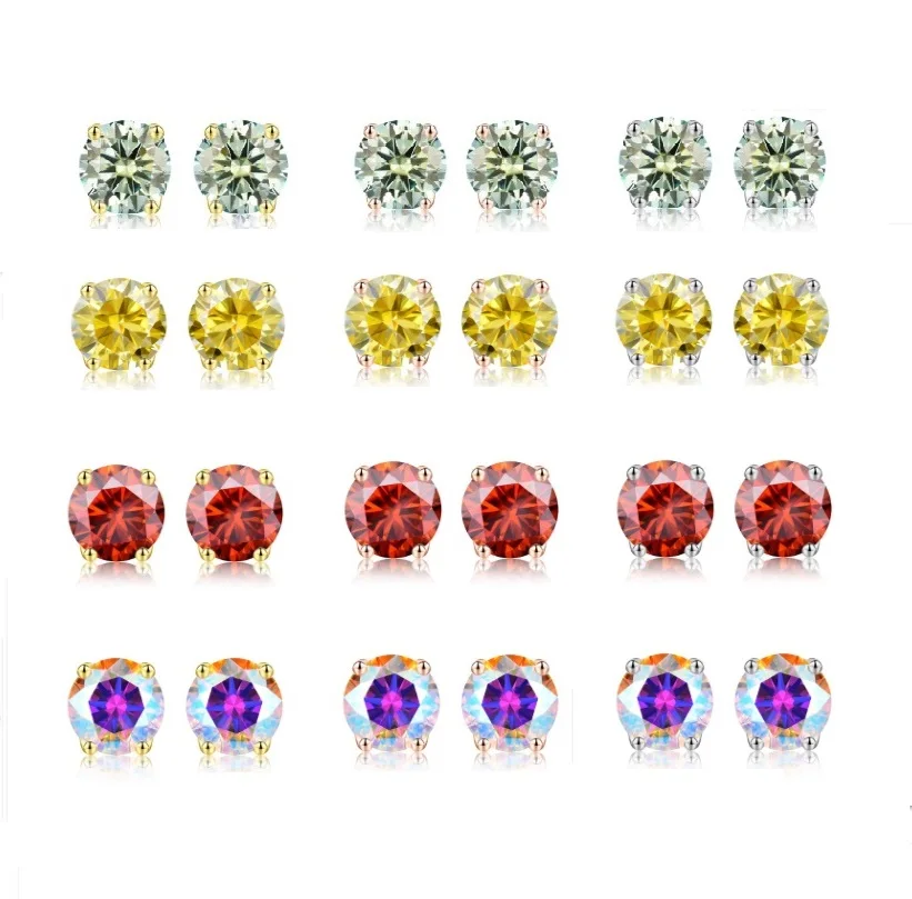 VVS 2 ct moissanite diamond colorful moonstone gemstone Stud Earring 925 sterling silver 18k gold women wedding jewelry kuololit