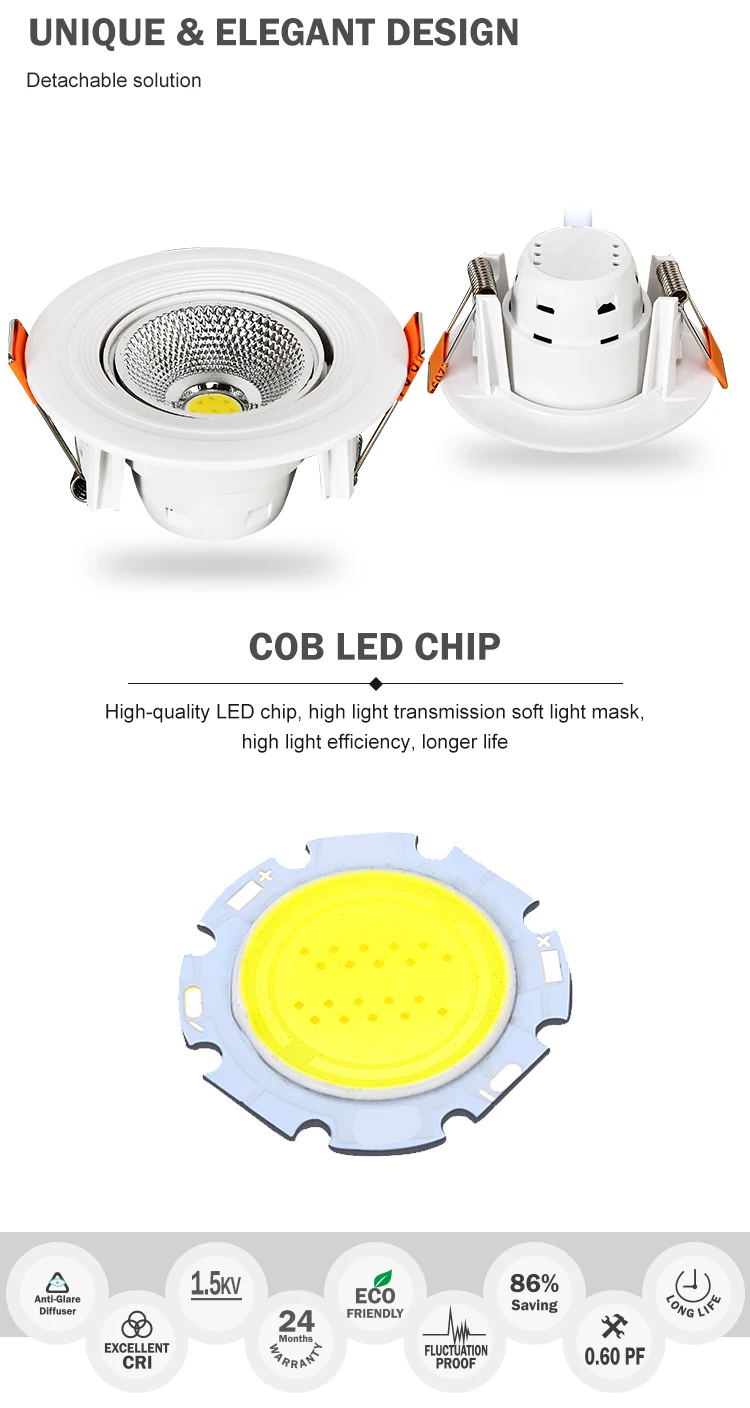 High quality indoor fixtures SMD2835 adjustable plastic housing hotel LED recessed downlight ceiling COB 3W led downlight