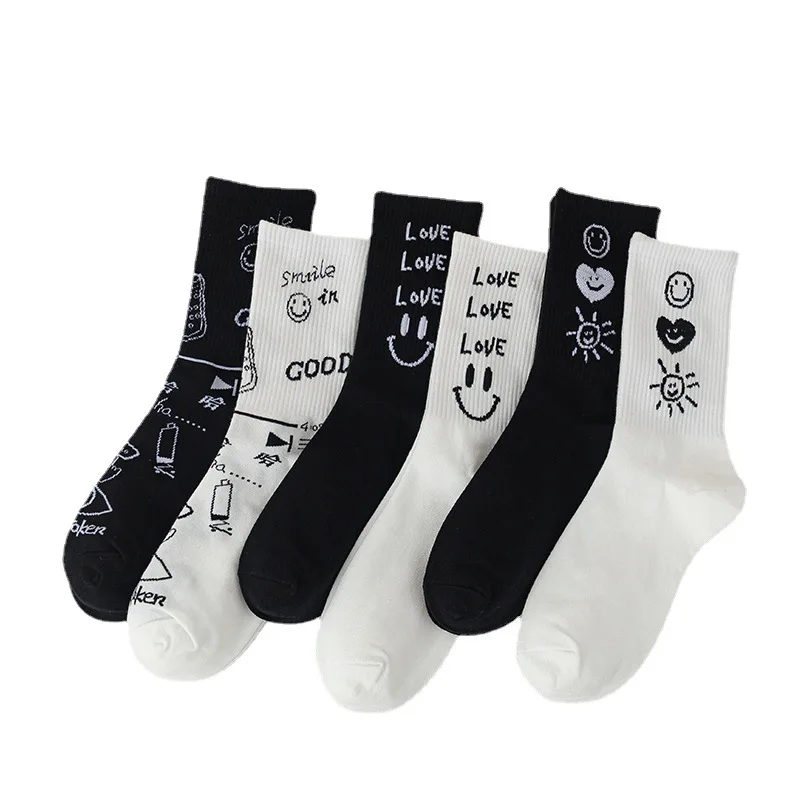 

My-147 Smile In Good Love Words Cute Girl Teen Girls Womens White Ladies Crew Letter Socks, Custom color