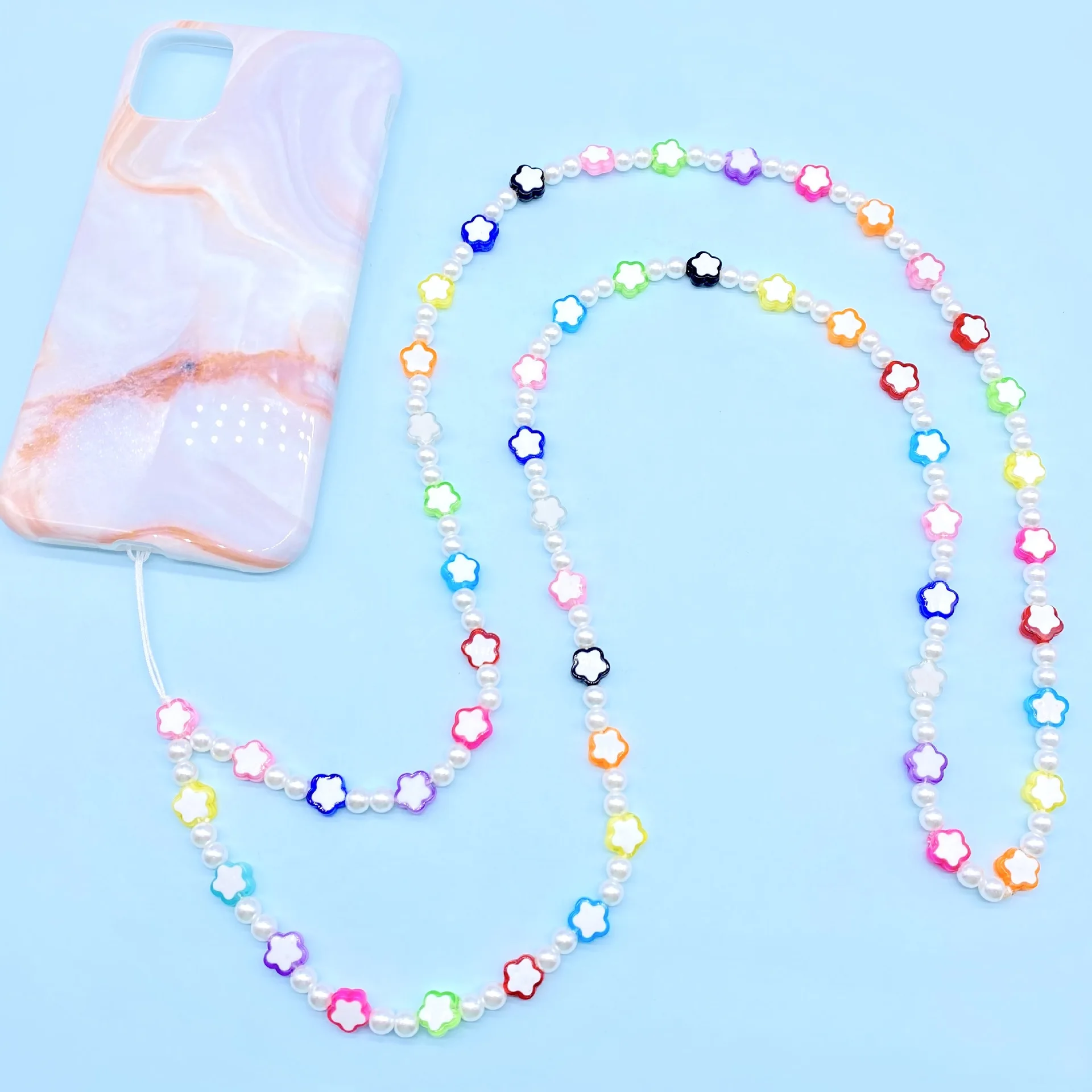 

Factory Direct Cute Girls Mobile Chain Custom Everyday Color Acrylic Neck Lanyard Bead Phone Chain Women, Can be customized