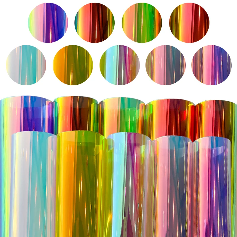 Holographic Translucent TPU Plastic Vinyl Film Laser Waterproof Synthetic Leather Neon Colors Fabric for Bag/Background Decorate