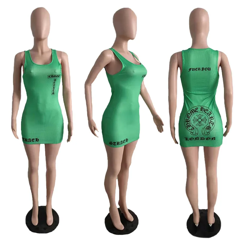 

New arrival summer women's vest sexy fashion round neck printing mini casual dresses, 6 colors