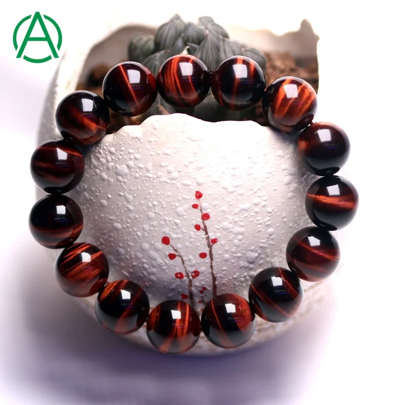 

ArthurGem Tiger Eye Bracelet Natural  Red Tiger Eye Stone Bead Bracelet, 100% natural color