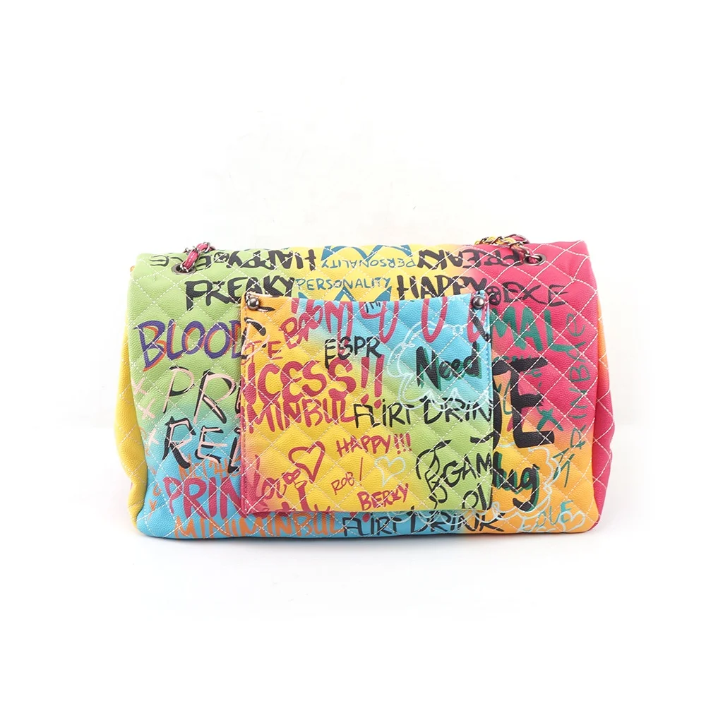 

2021 fashion graffiti purse hot selling wholesale ladies handbags women Graffiti Printed Shoulder Bags, Rainbow pink or other