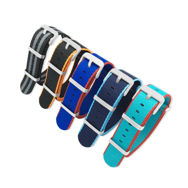 

good quality cheap price OEM custom logo stock 3 rings new thick nato nylon watch strap 20mm 22mm one piece nylon watch band