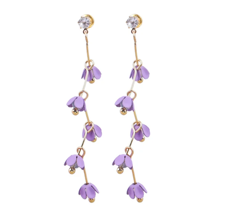 

2021 Spring Women Jewelry S925 Silver Needles Purple Valley Lily Tassel Earrings, Gold color