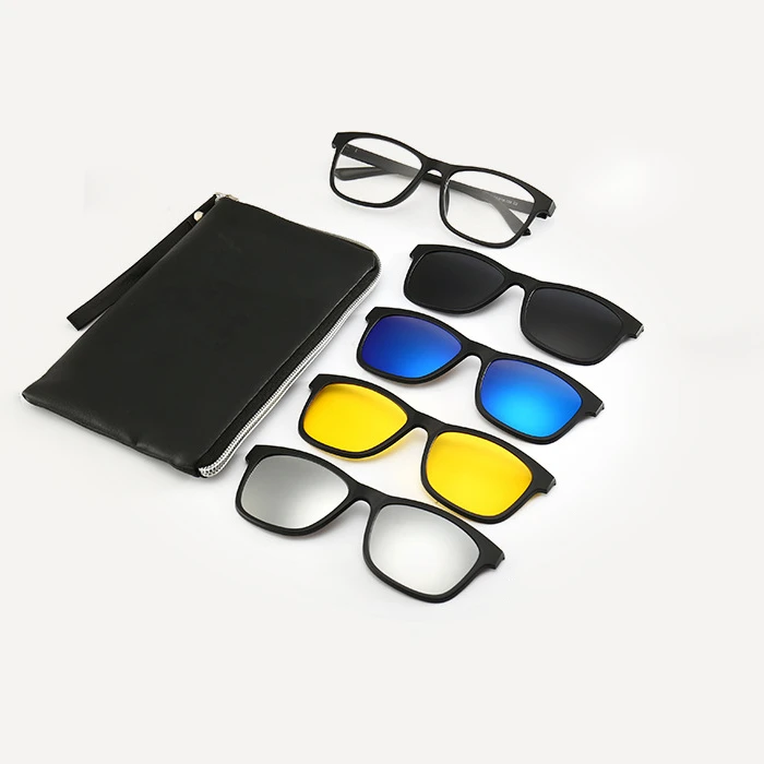 

TR22XX Custom Logo Assorted TR Square Frames Sports Magnetic Clip On Polarized Lens Sunglasses Set, Picture shows or customized
