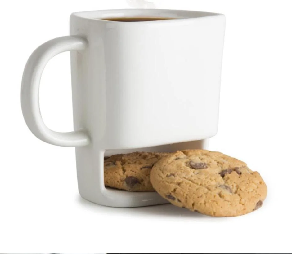 

P647 Ceramic Biscuit Cups Coffee Cookies Milk Dessert Cup Tea Bottom Storage Mugs, White color