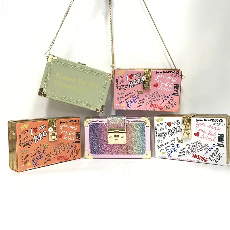 

Wholesale Women Sequins Clutch Bags Chain Box Purse and Handbags