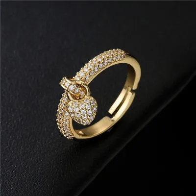 

Ins Unique Fashion Shiny Rhinestone Crystal Heart Rings 18K Gold Plated Zircon CZ Love Heart Wedding Rings For Women