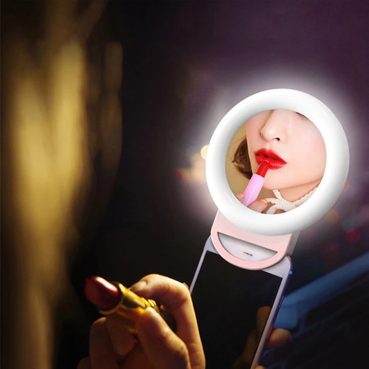 

Portable Phone Selfie Fill Lamp Makeup Mini LED Ring Light With Clip And Mirror