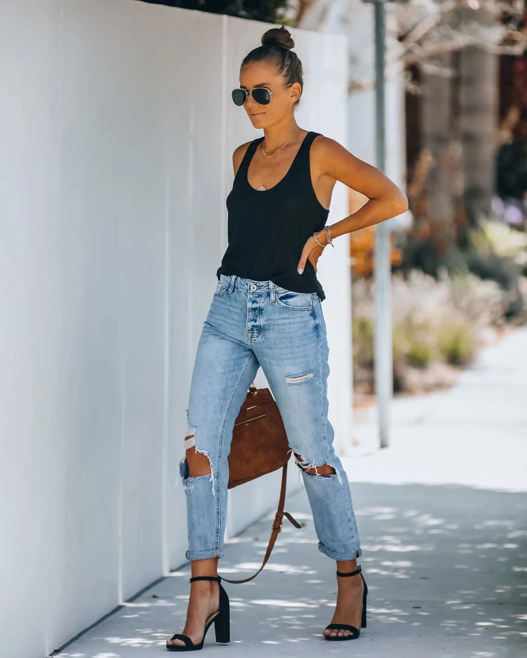 

Women Slim Fit Stretch High Waist Jeans hole thin women's pants