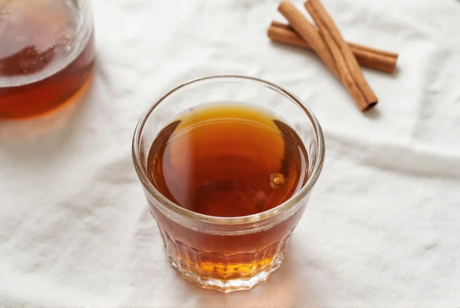 Close-up of cinnamon sticks simmering in clear glass saucepan with sugar syrup
