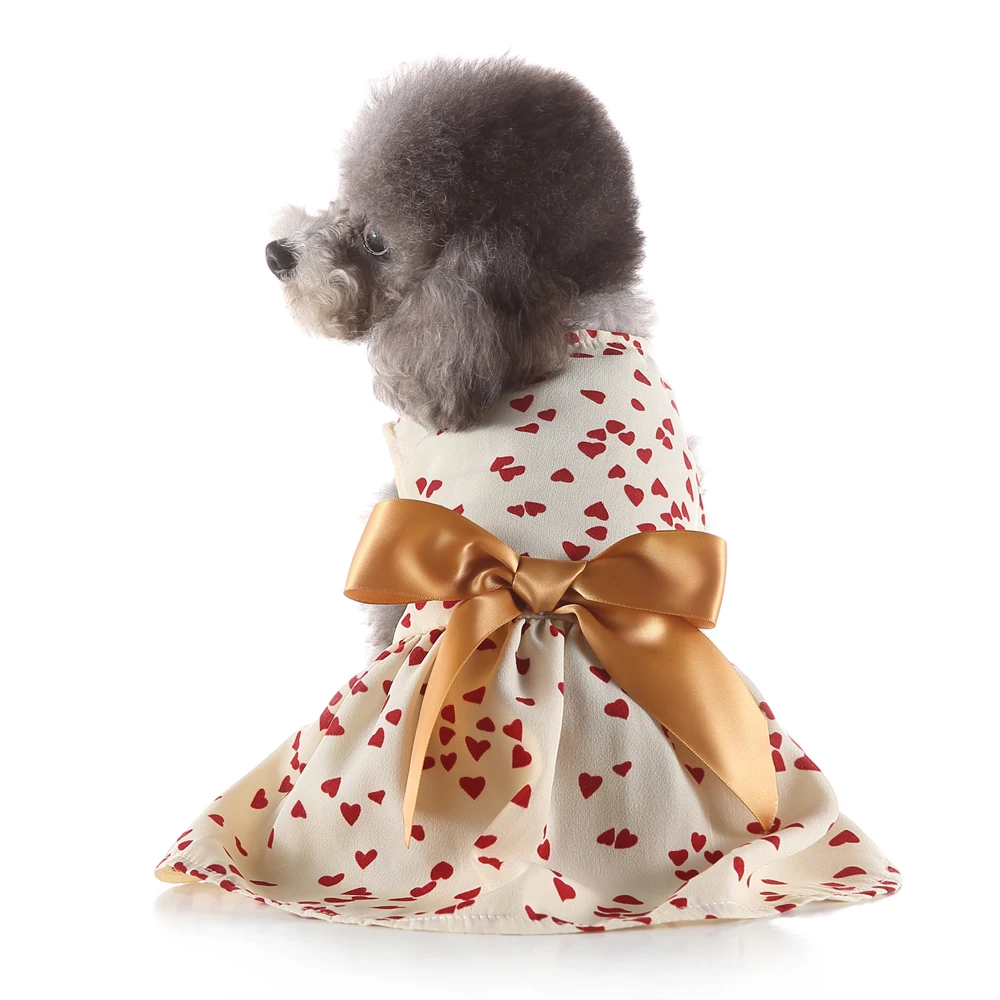 

New Summer sleeveless print pet dog dress clothes with bow-knot, White