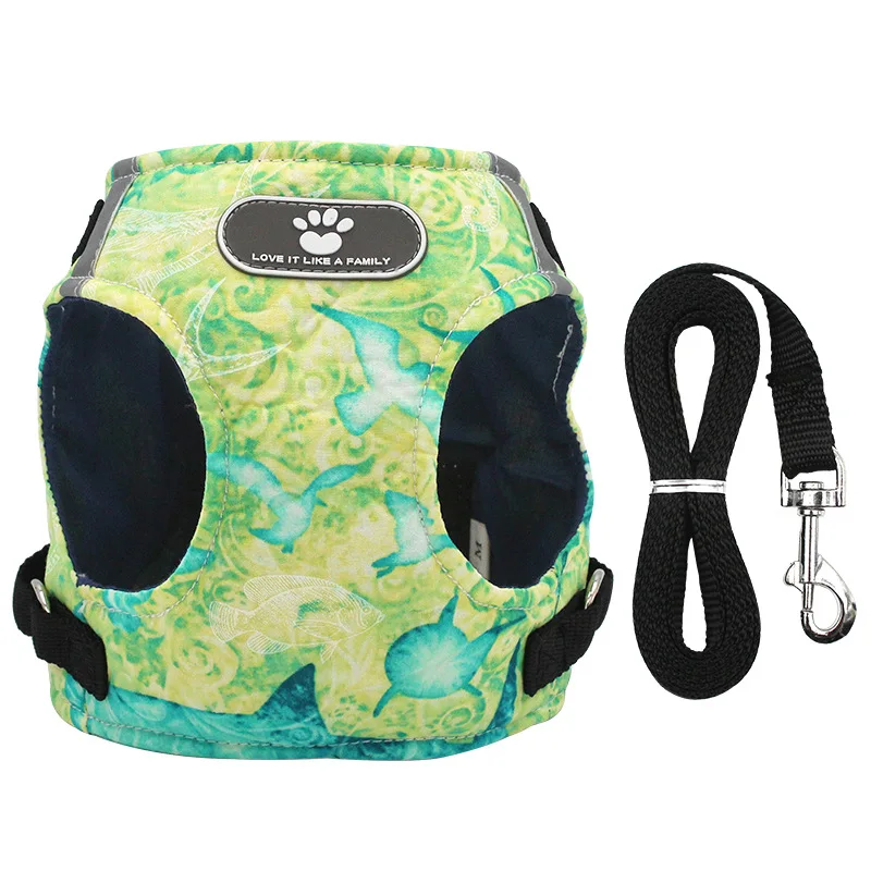 

Easy Walk Nylon Leash Reversible Breathable Adjustable Colorful Printing Harness Vest For Dogs, Blue /green/sky blue