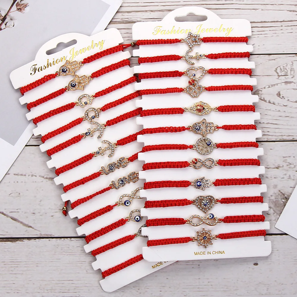

Boho Evil Eye Bracelet Sets Eyes Love Anchor Red Rope Bracelet With Card 12 Pcs/Set Adjustable Evil Eye Charm Bracelets