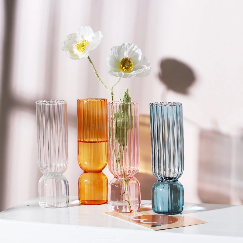 

Ins Creative Blown Striped Clear Glass Vase Hydroponic Color Decoration Vase, Customized color