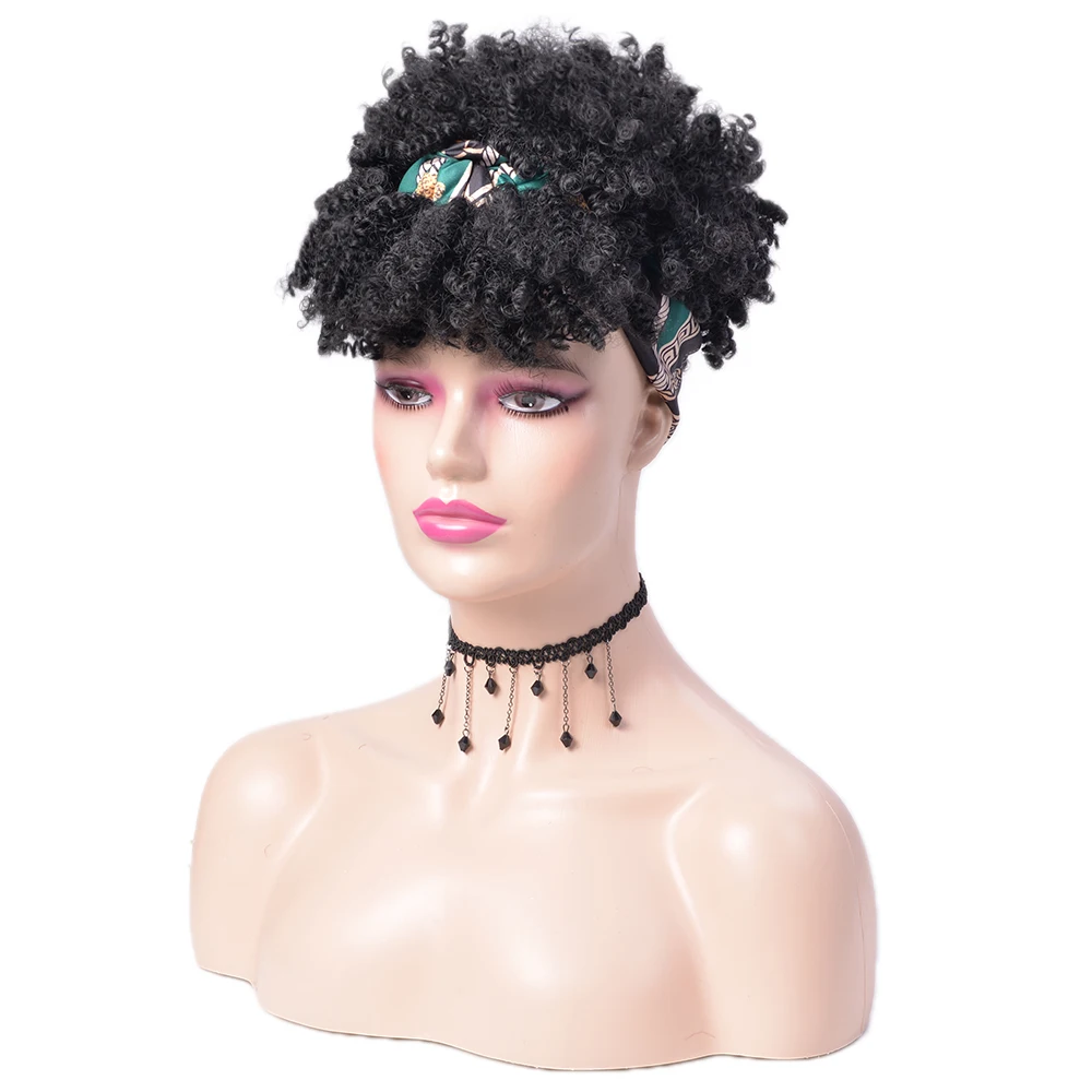 

Hot Selling Free Sample Short Afro Kinky Curly Chignon Headband Wigs Synthetic Hair Wigs With Highlights For Black Women, All colors