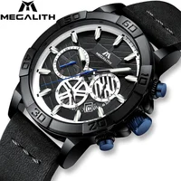 

Top Brand MEGALITH Men Chronograph Military Business Quartz Male Relogio Masculino leather Strap Japan relojes hombre