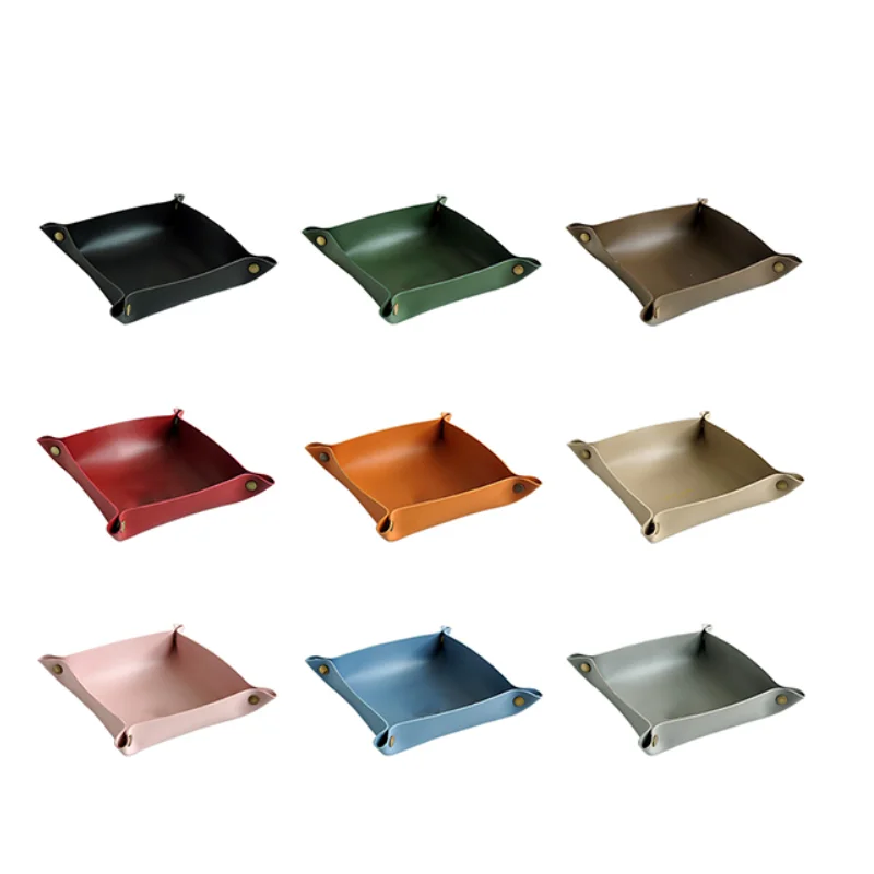 

Ready Stock PU Leather Decorative Custom Dice Shower Tray Folding Coin Key Tray, Yellow/blue/red/pink/green