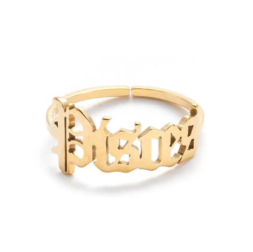 

HONGTONG 2021 New Stainless Steel Gold-Plated Ring Fashion Open Retro Twelve English Number Letter Anillo Wholesale, Picture shows