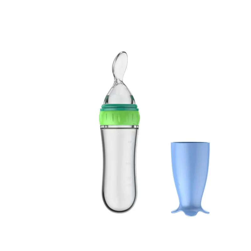 

Best Selling Products Hot sale squeezable silicone baby feeding bottle with spoon for Newborne