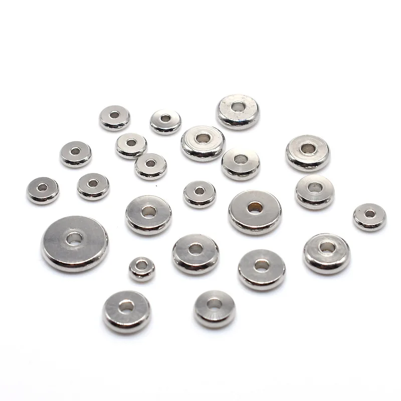 

Stainless steel gold plated various size shinny finish DIY jewelry findings flat tire shape spacer bead, Steel color
