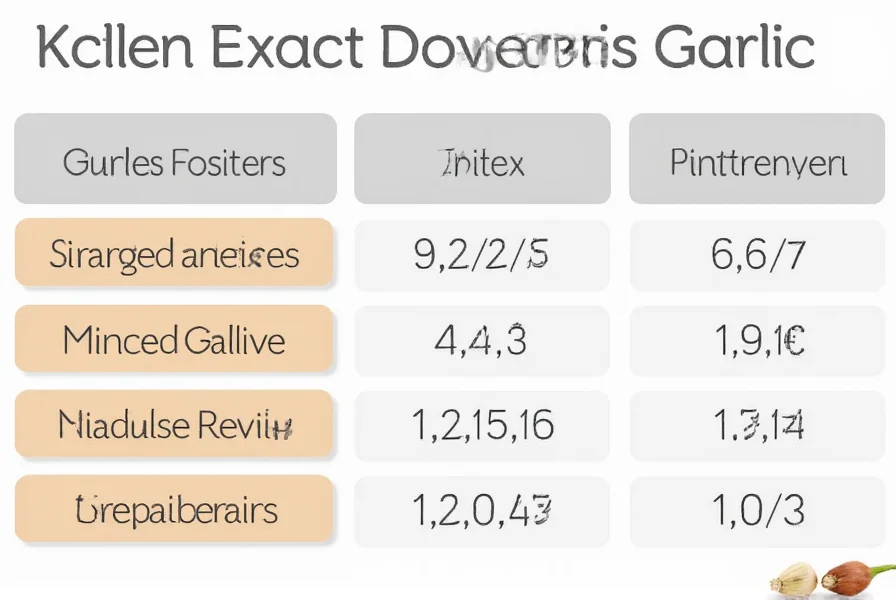 Fresh garlic cloves next to measuring spoons showing minced garlic equivalents