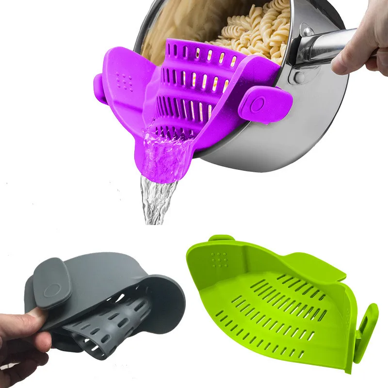 

Hot Selling Kitchen Heat Resistant Silicone Pots And Bowls Hands Free Strainer Clip, Colorful